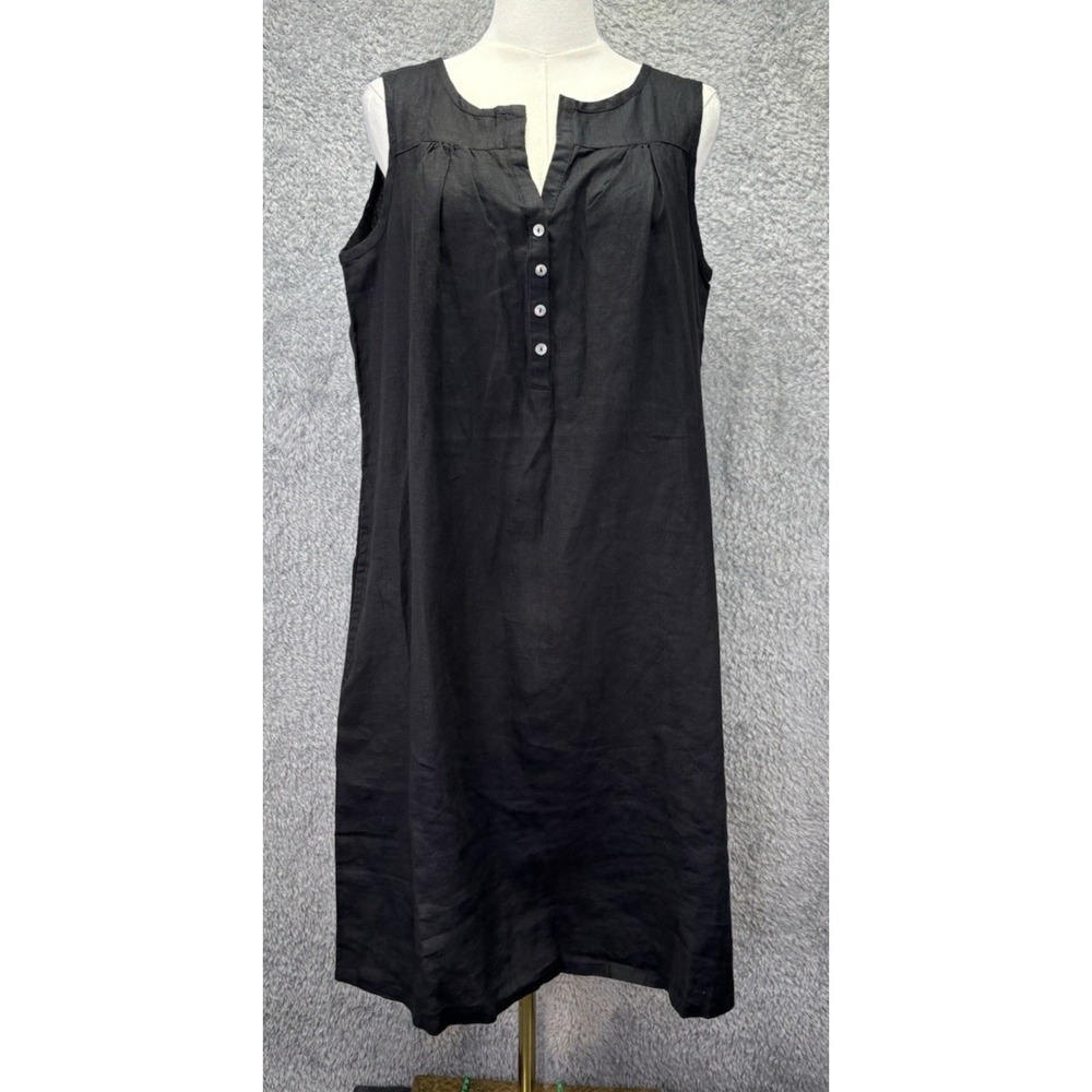 Allen Allen Women's XL Black Linen Shift Dress Sleeveless V Neck Pockets NWT